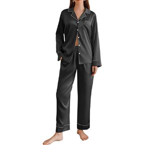 Ekouaer Satin Pajama Set for Women Silk Sleepwear Long Sleeve Top and Pants Button Down Pjs Lounge Set