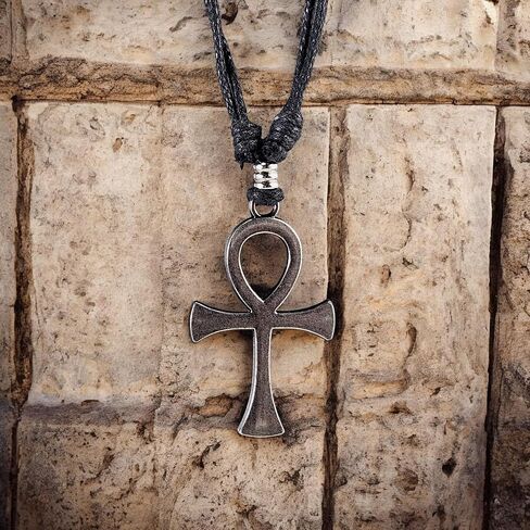 BlueRica Ankh Cross of Life Pendant on Adjustable Black Rope Cord Necklace (Chrome) in Saudi Arabia