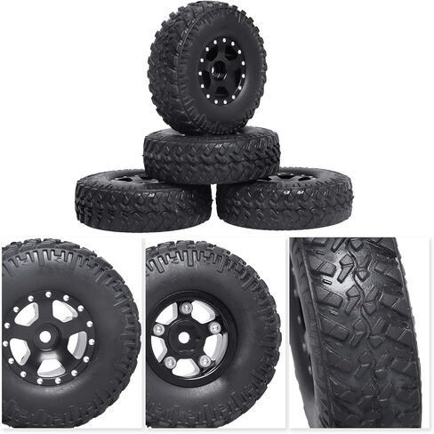 Aluminum 1.0 Beadlock Wheels and Tires for Axial SCX24 Deadbolt C10 Jeep Wrangler Bronco Gladiator 1/24 RC Crawler Car Upgrades (4-Pack) in Kuwait