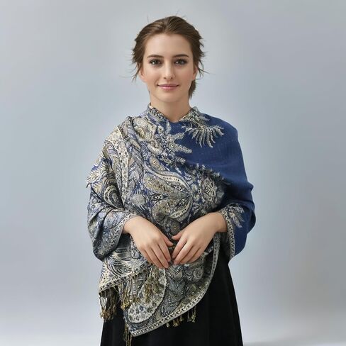 Pashmina Scarf Shawl Bohemian Women Wedding Wrap Stole with Fringes Single Jacquard in Saudi Arabia