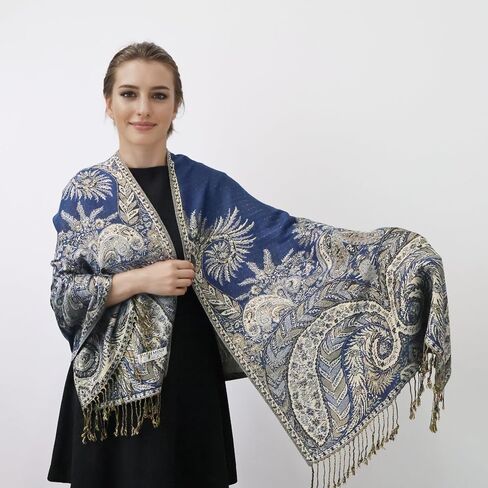 Pashmina Scarf Shawl Bohemian Women Wedding Wrap Stole with Fringes Single Jacquard in Saudi Arabia