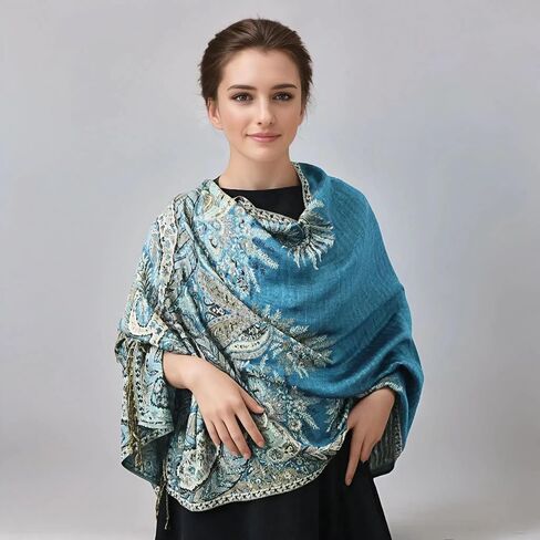 Pashmina Scarf Shawl Bohemian Women Wedding Wrap Stole with Fringes Single Jacquard in Saudi Arabia
