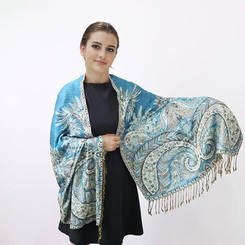 Pashmina Scarf Shawl Bohemian Women Wedding Wrap Stole with Fringes Single Jacquard in Saudi Arabia