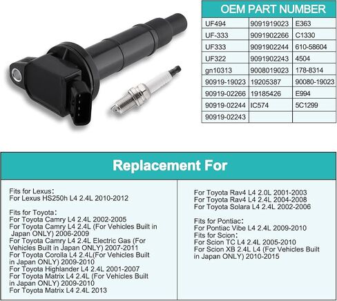 4PCS UF333 Ignition Coil Pack 2.4L L4 For Toyota Camry Corolla Highlander Matrix Rav4 Solara Lexus HS250h Scion TC XB Pontiac Vibe UF-333 IC463 IC465 IC574 in Kuwait