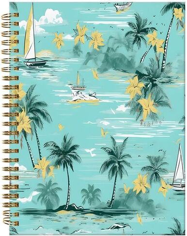 Spiral Journal Notebook,A5 Hardcover Lined Journals for Women Girl 6 x 8.3 in,120 Pages Thick Paper,Cute College Ruled Writing Notebook for Gifts Office Work School(Tropical Summer Island Palm Tree) in Kuwait