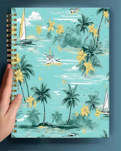 Spiral Journal Notebook,A5 Hardcover Lined Journals for Women Girl 6 x 8.3 in,120 Pages Thick Paper,Cute College Ruled Writing Notebook for Gifts Office Work School(Tropical Summer Island Palm Tree) in Kuwait