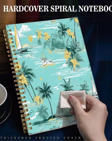 Spiral Journal Notebook,A5 Hardcover Lined Journals for Women Girl 6 x 8.3 in,120 Pages Thick Paper,Cute College Ruled Writing Notebook for Gifts Office Work School(Tropical Summer Island Palm Tree) in Kuwait