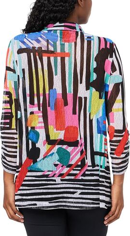 Ali Miles Women's Printed Mesh Zip Front Jacket Wire Collar Three Quarters Sleeves in Kuwait