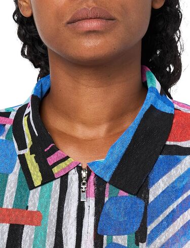 Ali Miles Women's Printed Mesh Zip Front Jacket Wire Collar Three Quarters Sleeves in Kuwait