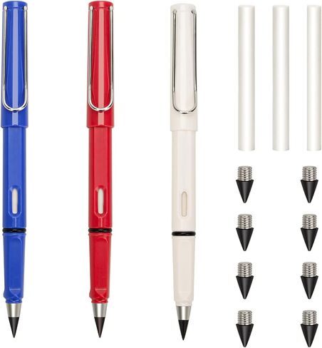 3 قطع قلم رصاص يدوم طويلاً، قلم رصاص يدوم طويلاً، رأس قابل للاستبدال، قلم لا نهائي بدون حبر، أقلام كتابة معدنية غير محدودة قابلة لإعادة الاستخدام مع 8 رؤوس أقلام in Kuwait