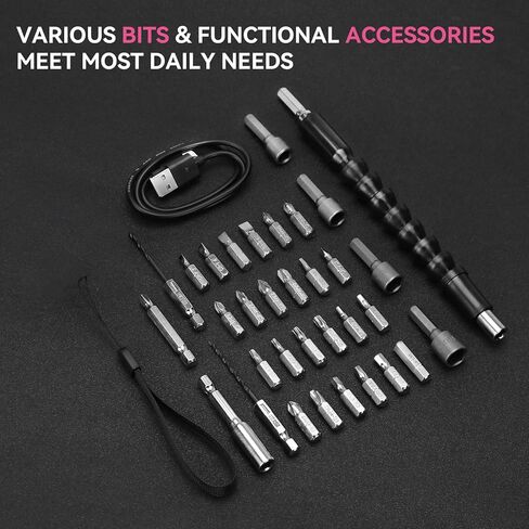 مفك براغي كهربائي 4 فولت من فكانانيرجي، بطارية 2000mAh قابلة لاعادة الشحن بمنفذ USB، مفك براغي لاسلكي مع ضوء LED، عزم دوران قابل للتعديل، 38 في 1، مناسب للمشاريع الصغيرة in Kuwait