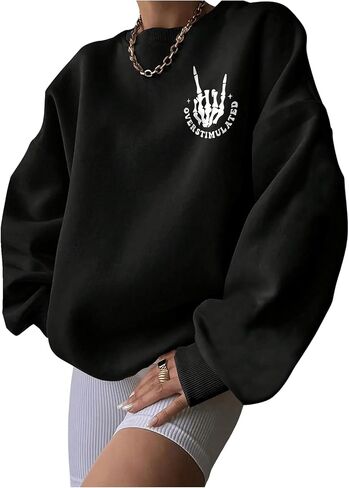 SOLY HUX Women's Plus Size Graphic Sweatshirt Skull Letter Print Drop Shoulder Long Sleeve Loose Pullover Tops in Saudi Arabia