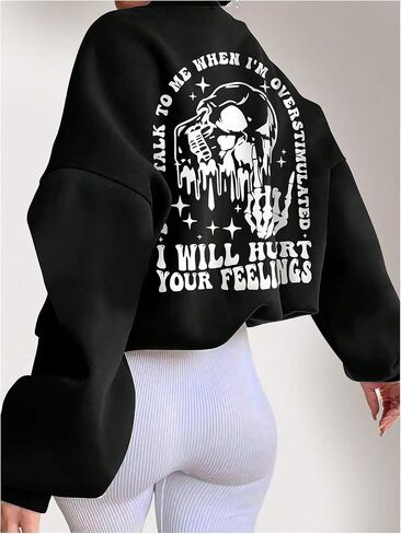 SOLY HUX Women's Plus Size Graphic Sweatshirt Skull Letter Print Drop Shoulder Long Sleeve Loose Pullover Tops in Saudi Arabia