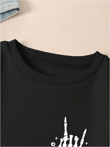 SOLY HUX Women's Plus Size Graphic Sweatshirt Skull Letter Print Drop Shoulder Long Sleeve Loose Pullover Tops in Saudi Arabia
