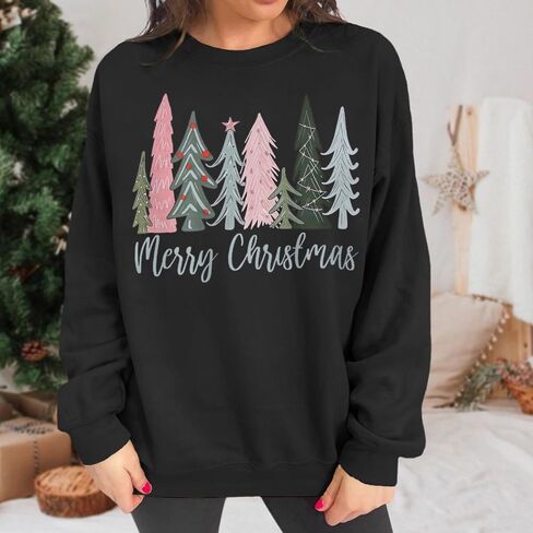Women Merry Christmas Sweatshirt Xmas Tree Graphic Shirt Long Sleeve Crewneck Pullover Fall Winter Tops Clothes in Saudi Arabia