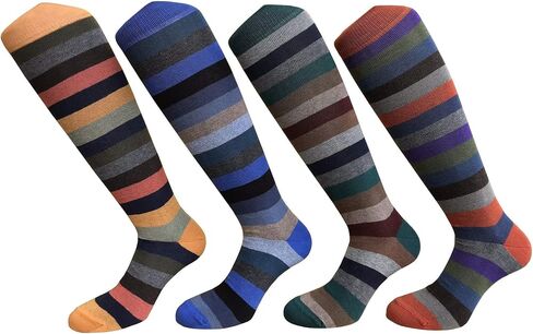 Set of 4 Pairs of Men's Knee High Cotton Socks, Soft and Stylish - Made in Italy One Size in Saudi Arabia