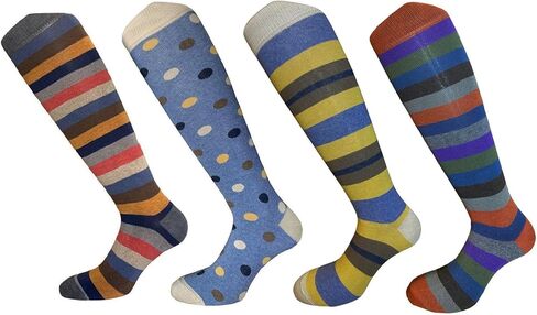 Set of 4 Pairs of Men's Knee High Cotton Socks, Soft and Stylish - Made in Italy One Size in Saudi Arabia