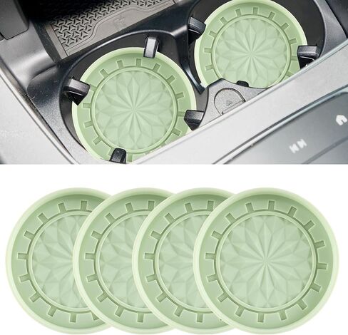 Amooca Car Cup Coaster 4 Pack Universal Non-Slip Cup Holders Insert Coasters Cup Mats Car Interior Accessories Tea Green Flower in Saudi Arabia