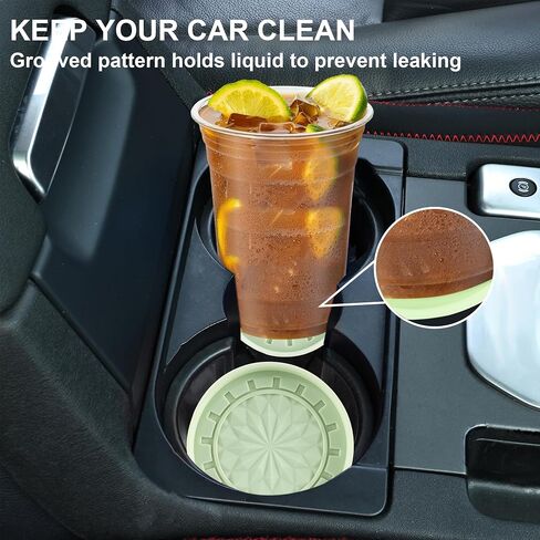 Amooca Car Cup Coaster 4 Pack Universal Non-Slip Cup Holders Insert Coasters Cup Mats Car Interior Accessories Tea Green Flower in Saudi Arabia