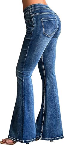 roswear Women’s Skinny Bell Bottom Jeans High Waisted Stretch Tummy Control Flared Jeans Long Denim Pants in Saudi Arabia