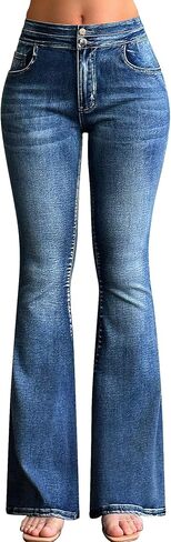 roswear Women’s Skinny Bell Bottom Jeans High Waisted Stretch Tummy Control Flared Jeans Long Denim Pants in Saudi Arabia