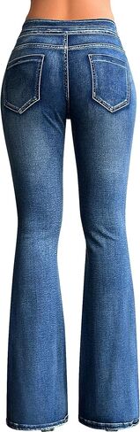 roswear Women’s Skinny Bell Bottom Jeans High Waisted Stretch Tummy Control Flared Jeans Long Denim Pants in Saudi Arabia