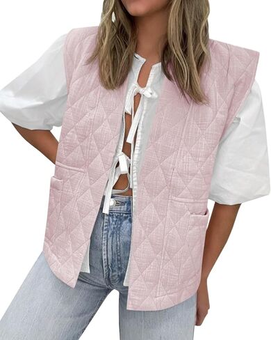 Tankaneo Womens Puffer Vest Sleeveless Open Front Quilted Jacket Lightweight Padded Gilet Coat with Pockets in Saudi Arabia