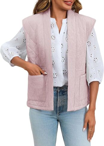 Tankaneo Womens Puffer Vest Sleeveless Open Front Quilted Jacket Lightweight Padded Gilet Coat with Pockets in Saudi Arabia