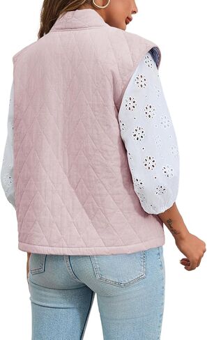 Tankaneo Womens Puffer Vest Sleeveless Open Front Quilted Jacket Lightweight Padded Gilet Coat with Pockets in Saudi Arabia