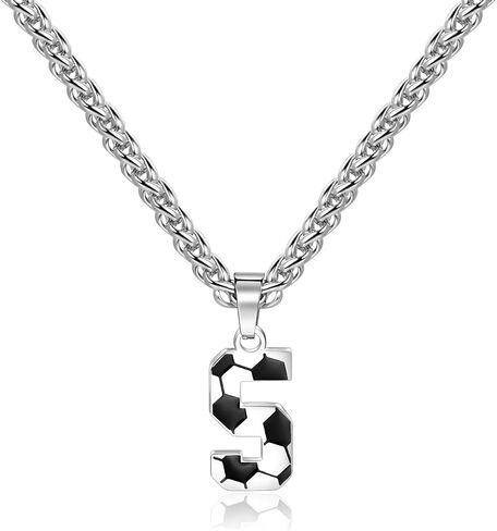 Lantine Football Number Necklace for Boys No. 1-100 Number Pendant Stainless Steel Number Chain 55 mm Chain Football Gifts for Boys and Girls in Saudi Arabia