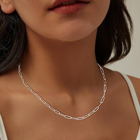 Silver Paperclip Chain Necklace for Women, Dainty Silver Choker Necklaces for Women Trendy Simple Long Minimalist Waterproof Link Necklace Jewelry Gifts for Women 16/18/20 in in Kuwait