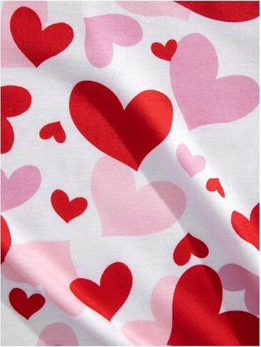 OYOANGLE Girl's All Over Print Short Sleeve Round Neck T-Shirt Heart Pattern Casual Tee Shirt Tops in Saudi Arabia