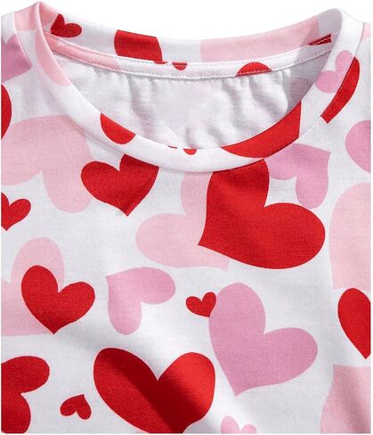 OYOANGLE Girl's All Over Print Short Sleeve Round Neck T-Shirt Heart Pattern Casual Tee Shirt Tops in Saudi Arabia
