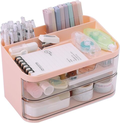 منظم مكتب كوميكس مع درجين، حامل أقلام متعدد الوظائف للمكتب، حامل الهاتف المحمول، منظمات سطح المكتب والملحقات مع مقصورات، مثالي للمكتب والمدرسة والمنزل B2289 (وردي) in Kuwait