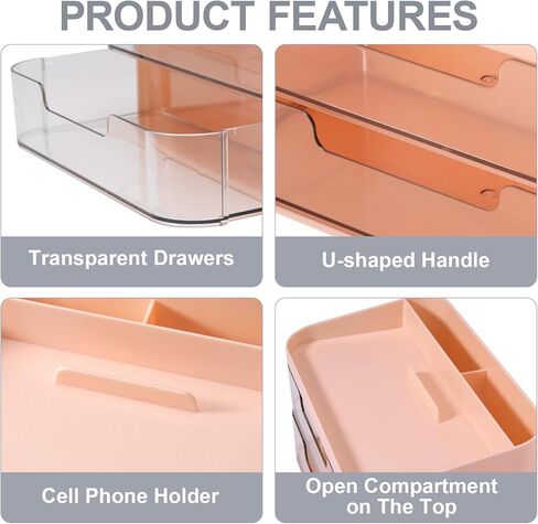 منظم مكتب كوميكس مع درجين، حامل أقلام متعدد الوظائف للمكتب، حامل الهاتف المحمول، منظمات سطح المكتب والملحقات مع مقصورات، مثالي للمكتب والمدرسة والمنزل B2289 (وردي) in Kuwait