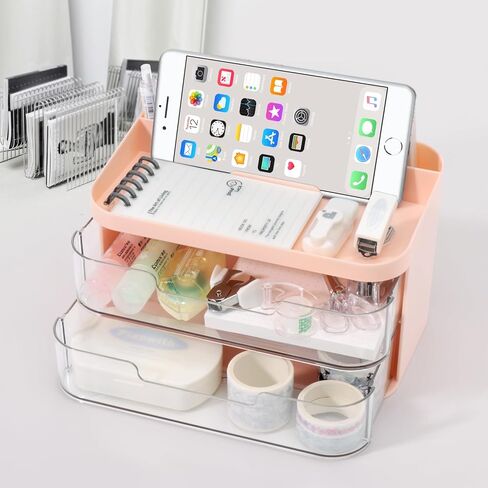 منظم مكتب كوميكس مع درجين، حامل أقلام متعدد الوظائف للمكتب، حامل الهاتف المحمول، منظمات سطح المكتب والملحقات مع مقصورات، مثالي للمكتب والمدرسة والمنزل B2289 (وردي) in Kuwait