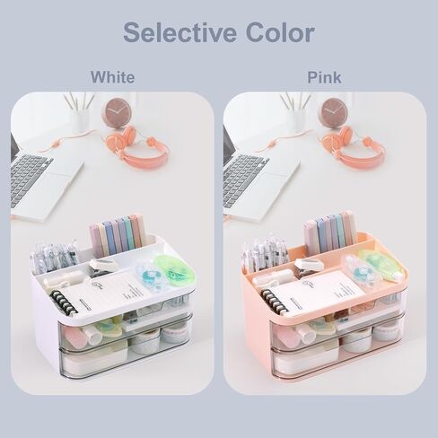 منظم مكتب كوميكس مع درجين، حامل أقلام متعدد الوظائف للمكتب، حامل الهاتف المحمول، منظمات سطح المكتب والملحقات مع مقصورات، مثالي للمكتب والمدرسة والمنزل B2289 (وردي) in Kuwait