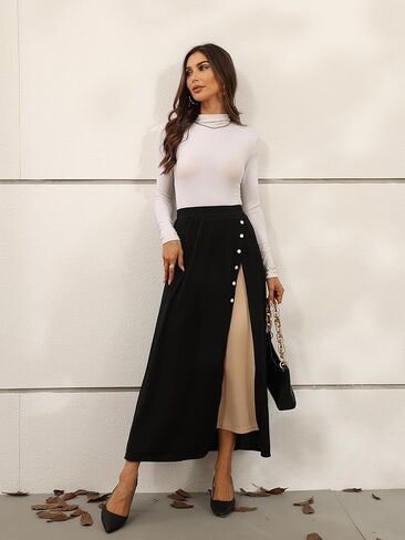 تنورة طويلة للسيدات من Avanova بفتحات جانبية وأزرار لأعلى وجيب عالية الخصر in Kuwait