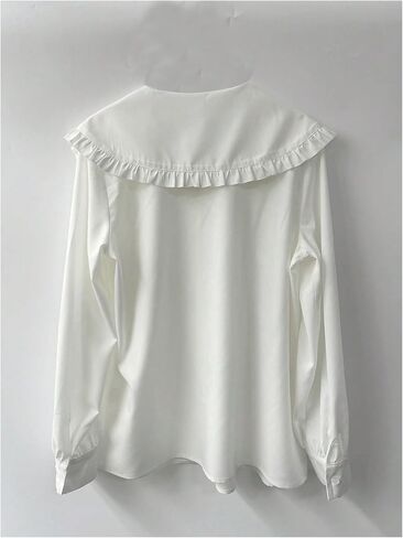 GORGLITTER Women's Cute Doll Collar Pleated Blouse Long Sleeve Button Down Shirt in Kuwait