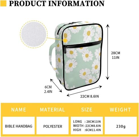 Daisy Book Cover Case Colorful Bible Cover Case for Women Girls Teens Waterproof Book Carrying Case Tote Bag with Handle Pocket,Light Green in Saudi Arabia