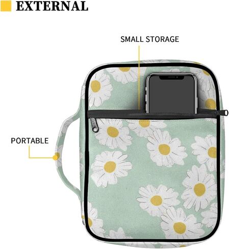 Daisy Book Cover Case Colorful Bible Cover Case for Women Girls Teens Waterproof Book Carrying Case Tote Bag with Handle Pocket,Light Green in Saudi Arabia