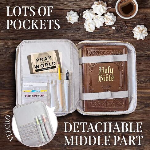 Bible Cover Removable Shoulder Strap, Multiple Pen slots Bible Case, Bible Cover PU Leather, Bible Case + Pen Markers Carry on Bible Case Cover, Bible Case Storage Back Pocket with Zipper in Saudi Arabia