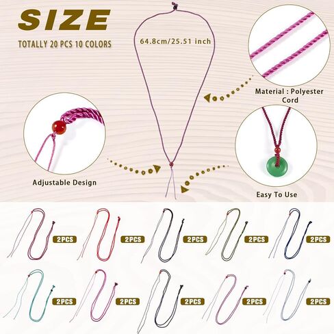 Beadthoven 20pcs 10 Colors Jade Ropes Braided Necklace Cord Rope Gemstone Pendant Holder Ropes Nylon Strings Cord for Jewelry Making Emerald Rope DIY Craft Supplies in Saudi Arabia