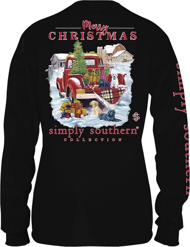 Simply Southern Youth Farmhouse Christmas Long Sleeve T-Shirt (Youth Large) Black in Saudi Arabia