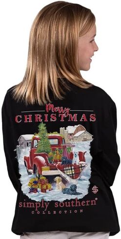 Simply Southern Youth Farmhouse Christmas Long Sleeve T-Shirt (Youth Large) Black in Saudi Arabia