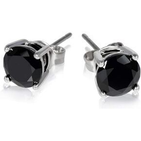 925 Sterling Silver Round 3.50 Carat Black Spinel Stud Earrings