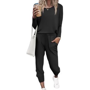 Ekouaer Women's Pajama Sets Casual 2Pcs Sleepwear Long Sleeve Pullover Tops Long Joggers Pants with Pockets