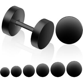 6 Pairs Black Stud Earrings for Men Women Faux Gauges Earrings Hypoallergenic Fake Earrings Stainless Steel Stud Earrings, 4-10mm