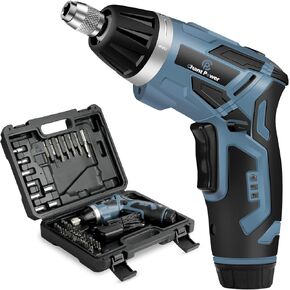 C P CHANTPOWER Cordless Electric Screwdriver Set, 44Pcs 4V Electric Power Screwdriver 6+1 Torque Gears,1/4'' Hex Self-Lock Chuck, Rechargeable lightweight Screwdriver with 2 LED Lights, Carrying Case