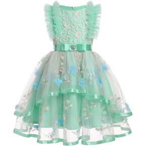 Flower Girls Dress Princess Floral Embroidery Tulle Dresses Sleeveless High-Low Bridesmaid Wedding Pageant Gown